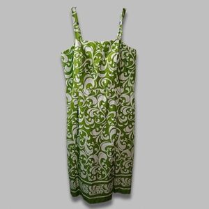 Dressbarn Sleeveless Dress Adjustable Straps Zippered Back Green/White US 16W